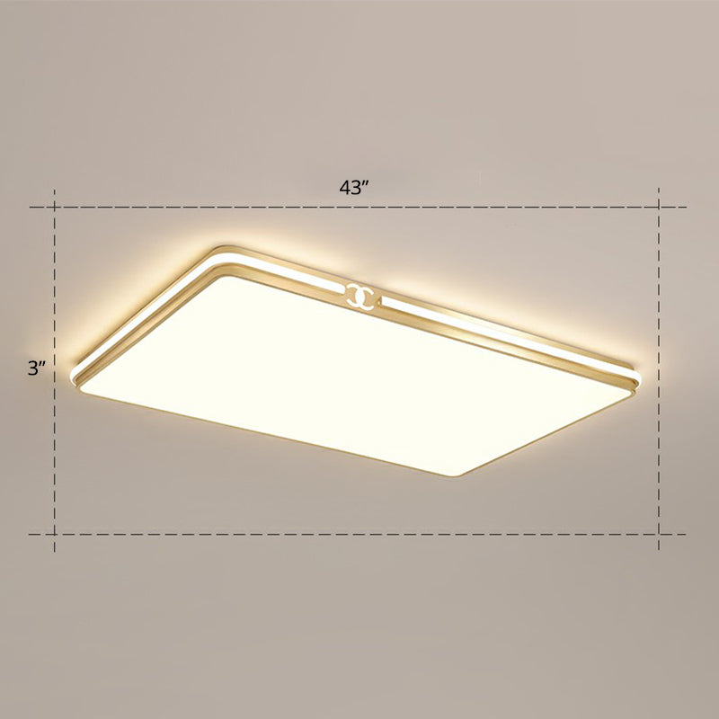 Contemporary Gold Finish LED Flush Mount Ceiling Light - Acrylic Rectangle Design