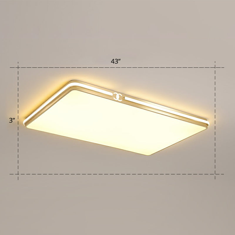 Contemporary Gold Finish LED Flush Mount Ceiling Light - Acrylic Rectangle Design