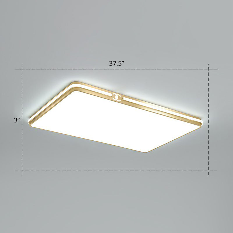 Contemporary Gold Finish LED Flush Mount Ceiling Light - Acrylic Rectangle Design