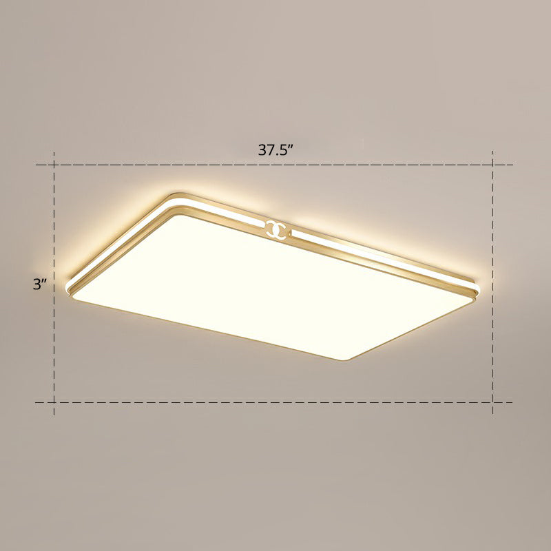 Contemporary Gold Finish LED Flush Mount Ceiling Light - Acrylic Rectangle Design