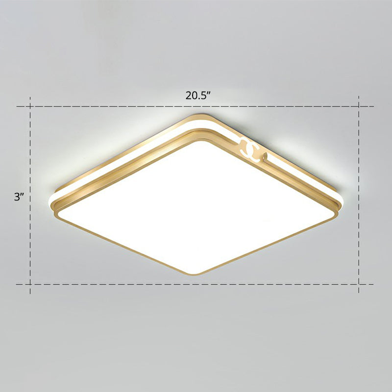Contemporary Gold Finish LED Flush Mount Ceiling Light - Acrylic Rectangle Design