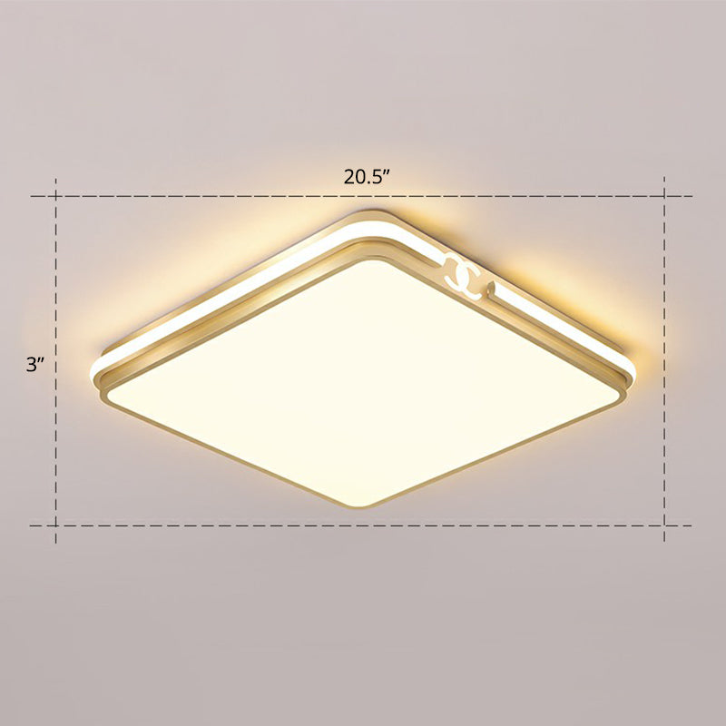 Contemporary Gold Finish LED Flush Mount Ceiling Light - Acrylic Rectangle Design