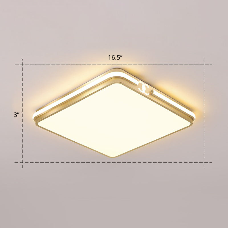 Contemporary Gold Finish LED Flush Mount Ceiling Light - Acrylic Rectangle Design