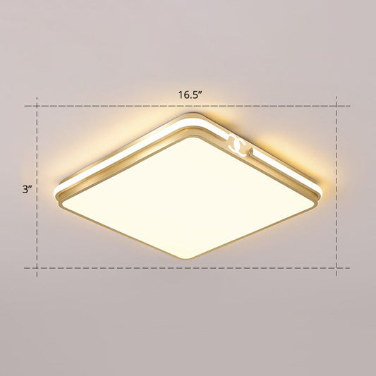 Contemporary Gold Finish LED Flush Mount Ceiling Light - Acrylic Rectangle Design