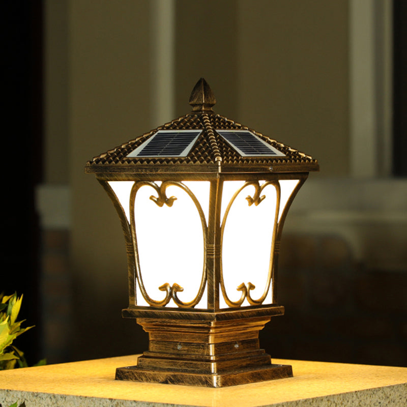 Vintage Frosted Glass Solar Outdoor Lamp - Flared Garden Post Light Fixture