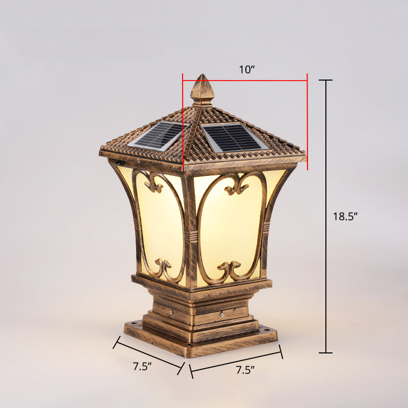 Vintage Frosted Glass Solar Outdoor Lamp - Flared Garden Post Light Fixture Bronze / 10