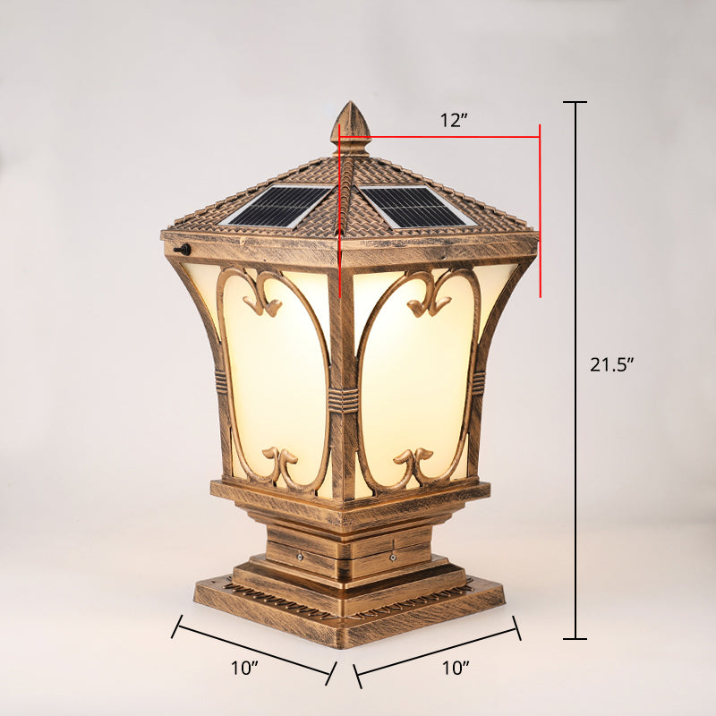 Vintage Frosted Glass Solar Outdoor Lamp - Flared Garden Post Light Fixture Bronze / 12