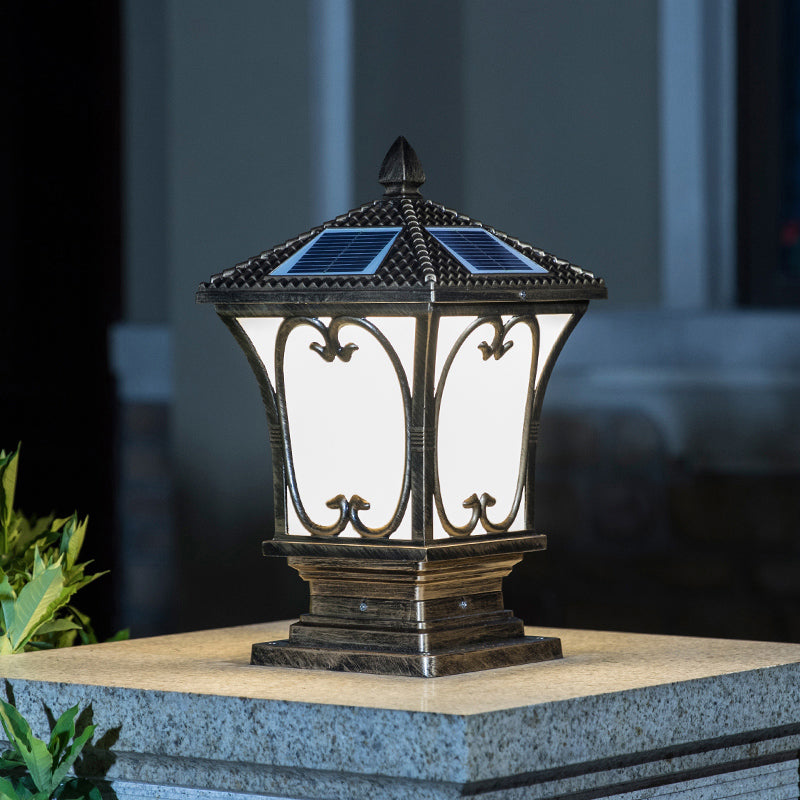 Vintage Frosted Glass Solar Outdoor Lamp - Flared Garden Post Light Fixture