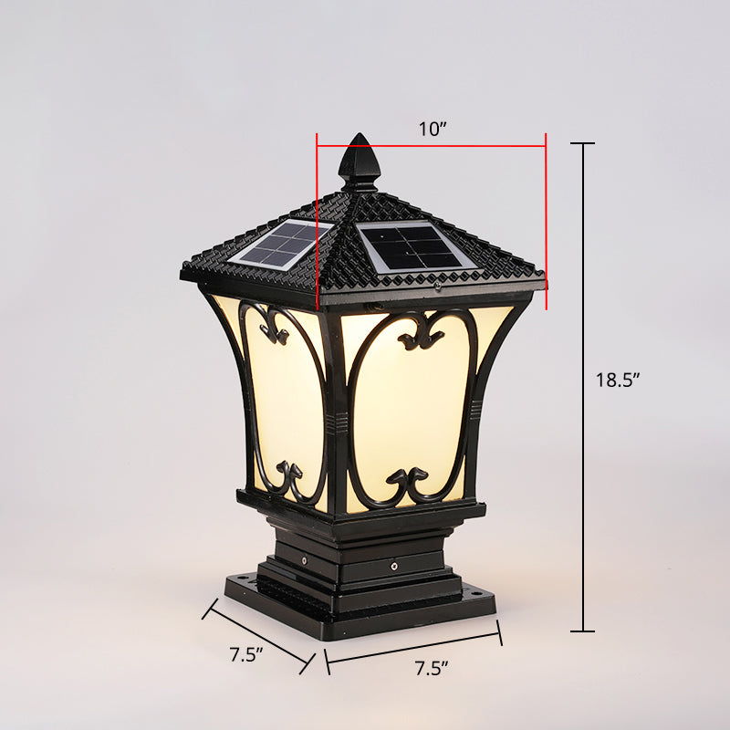 Vintage Frosted Glass Solar Outdoor Lamp - Flared Garden Post Light Fixture Black / 10