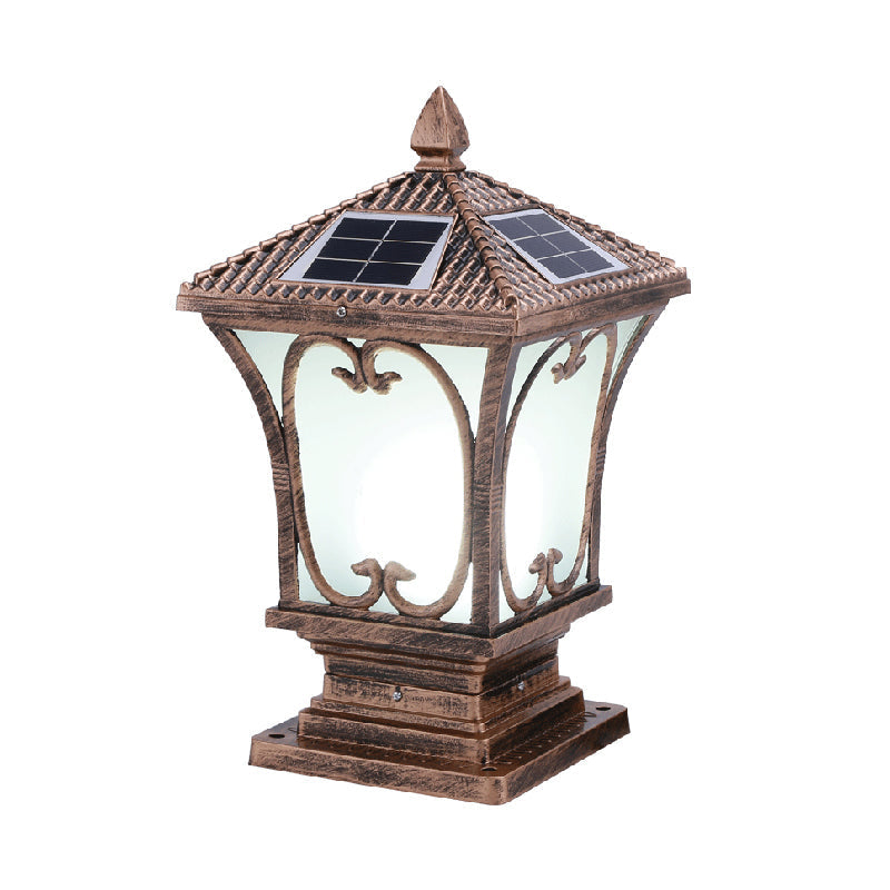 Vintage Frosted Glass Solar Outdoor Lamp - Flared Garden Post Light Fixture