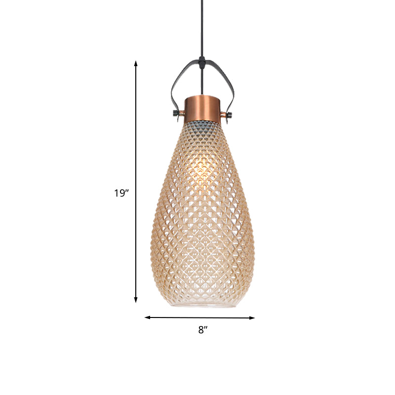 Colonial Amber Glass Jar Pendant Hanging Light - 8/10/12 Width Bedroom Lighting Fixture
