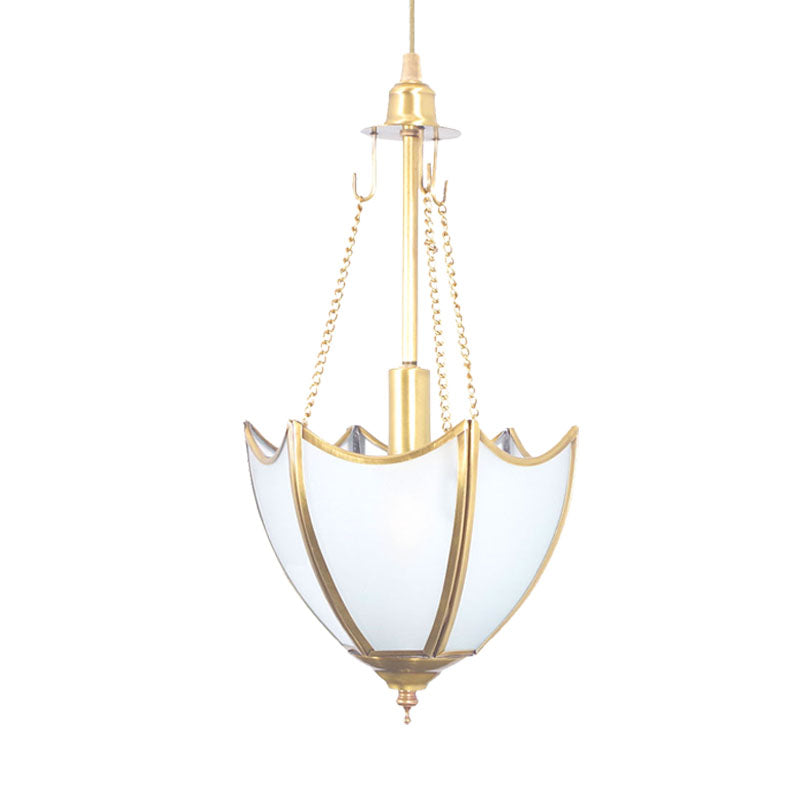 Nordic White Glass Hanging Light: Stylish Umbrella Design 1 Bulb Ceiling Lamp For Living Room