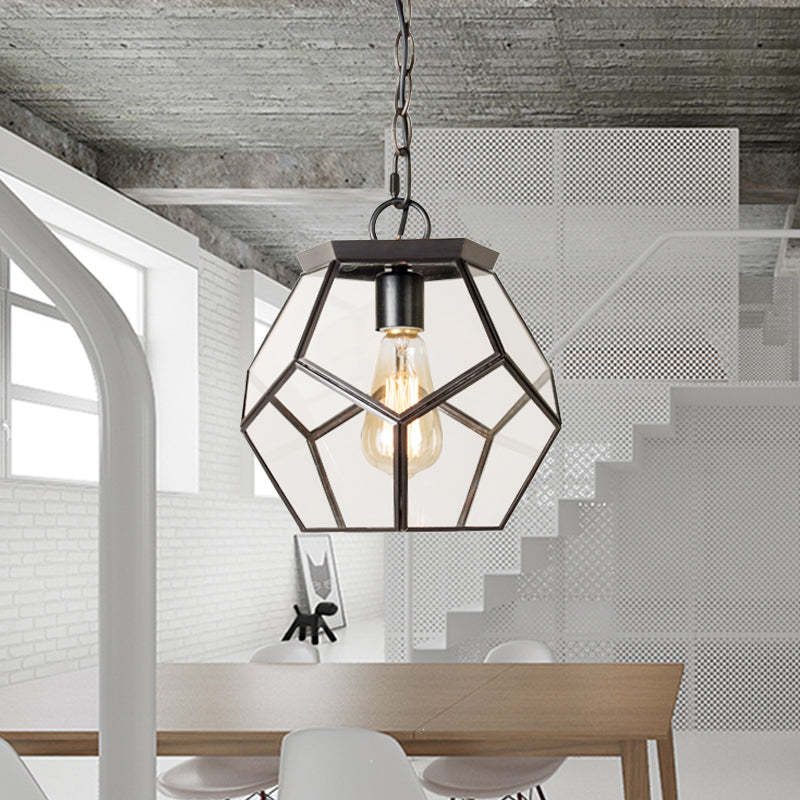 Nordic Pentagon Hanging Light - Clear Glass Black/Brass 1 Head Ceiling Suspension Lamp For Living