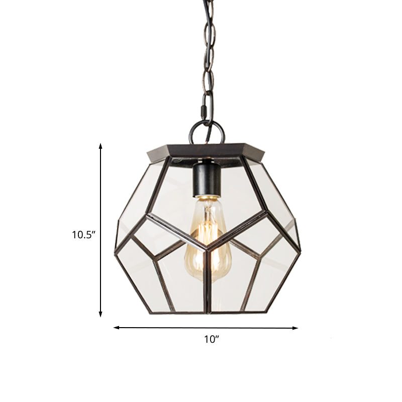 Nordic Pentagon Hanging Light - Clear Glass Black/Brass 1 Head Ceiling Suspension Lamp For Living