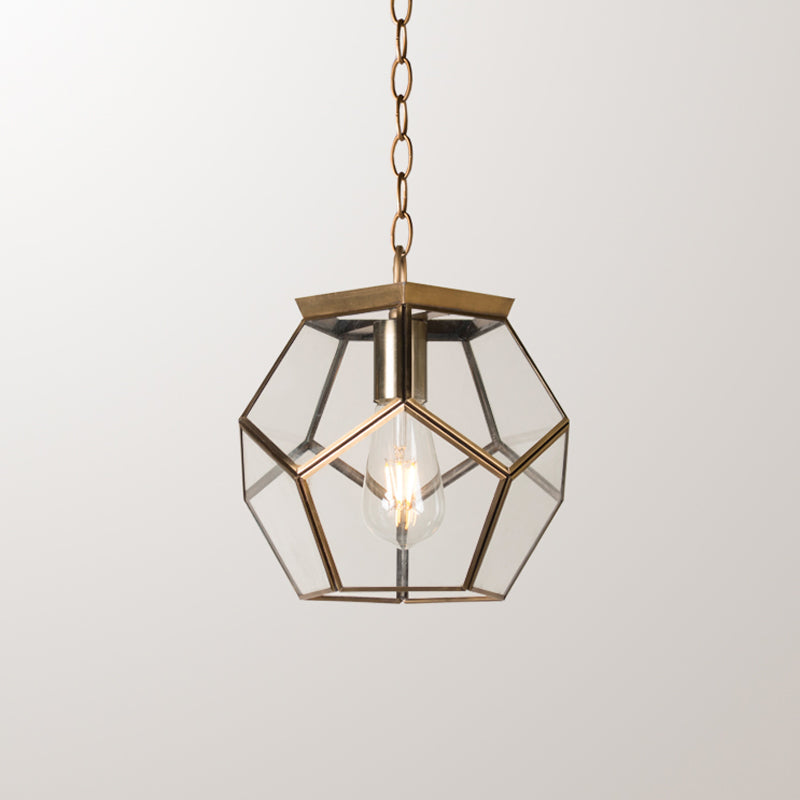 Nordic Pentagon Hanging Light - Clear Glass Black/Brass 1 Head Ceiling Suspension Lamp For Living