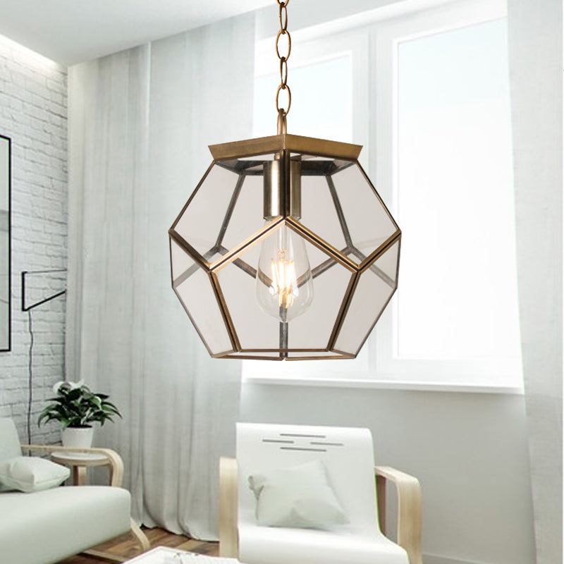 Nordic Pentagon Hanging Light - Clear Glass Black/Brass 1 Head Ceiling Suspension Lamp For Living