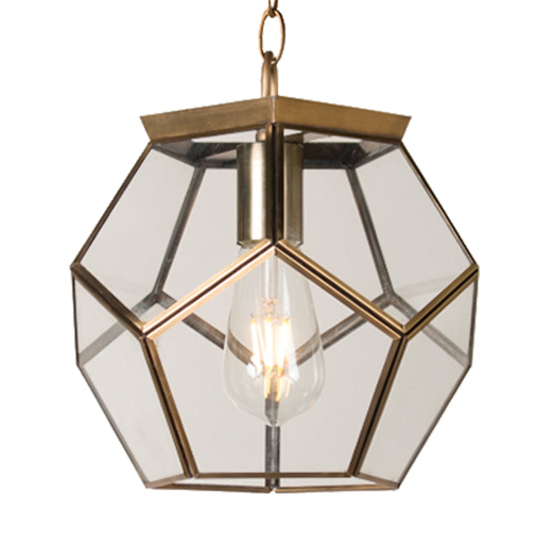 Nordic Pentagon Hanging Light - Clear Glass Black/Brass 1 Head Ceiling Suspension Lamp For Living