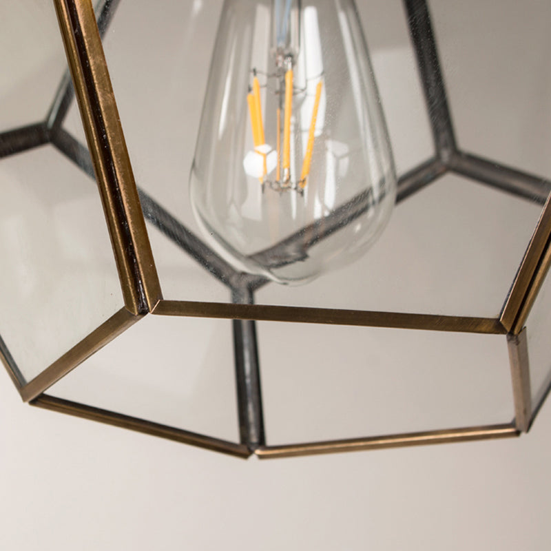 Nordic Pentagon Hanging Light - Clear Glass Black/Brass 1 Head Ceiling Suspension Lamp For Living