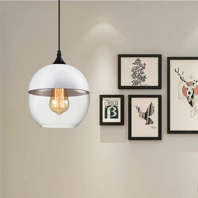 Modern 1-Light Drum/Cylinder/Jar Suspension Pendant – Clear/Yellow Glass – White/Black Fixture