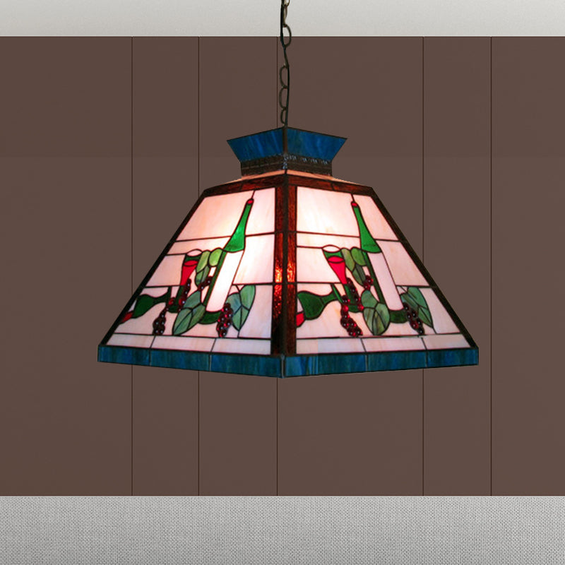 Tiffany-Style Art Glass Pendant Light: Single Head Trapezoid Fixture In Green And White Green-White