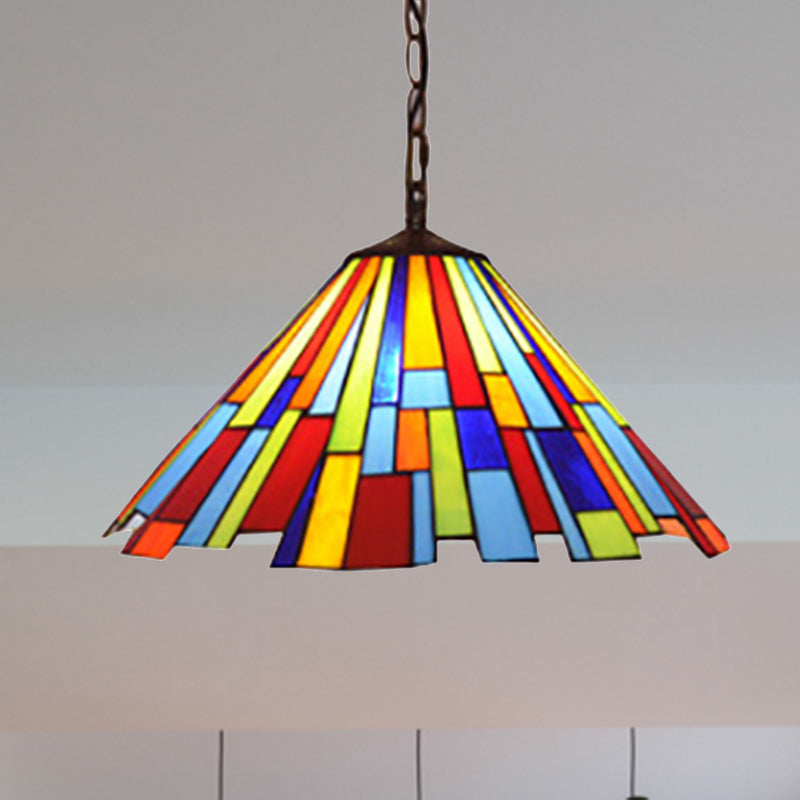 Lampe suspendue conique en vitrail Tiffany - Suspension de plafond noire pour salle à manger (largeur 12"/16")