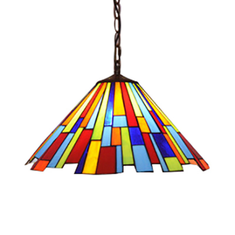 Lampe suspendue conique en vitrail Tiffany - Suspension de plafond noire pour salle à manger (largeur 12"/16")
