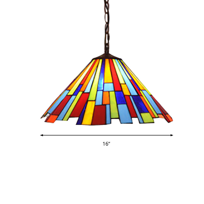 Lampe suspendue conique en vitrail Tiffany - Suspension de plafond noire pour salle à manger (largeur 12"/16")