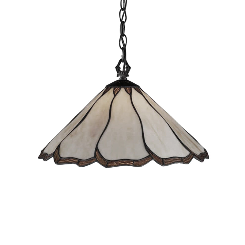 Suspension style Tiffany en vitrail beige pour chambre à coucher, design suspendu évasé à 1 ampoule