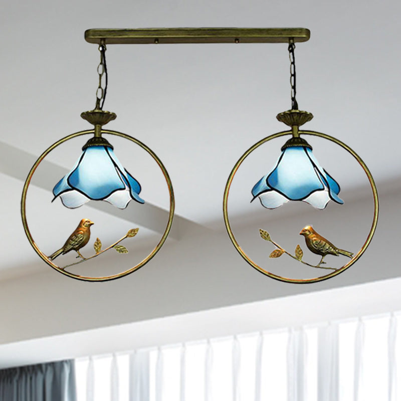 Lampe à suspension Tiffany Blossom avec petit oiseau en verre bleu - Parfait pour la décoration de la cuisine