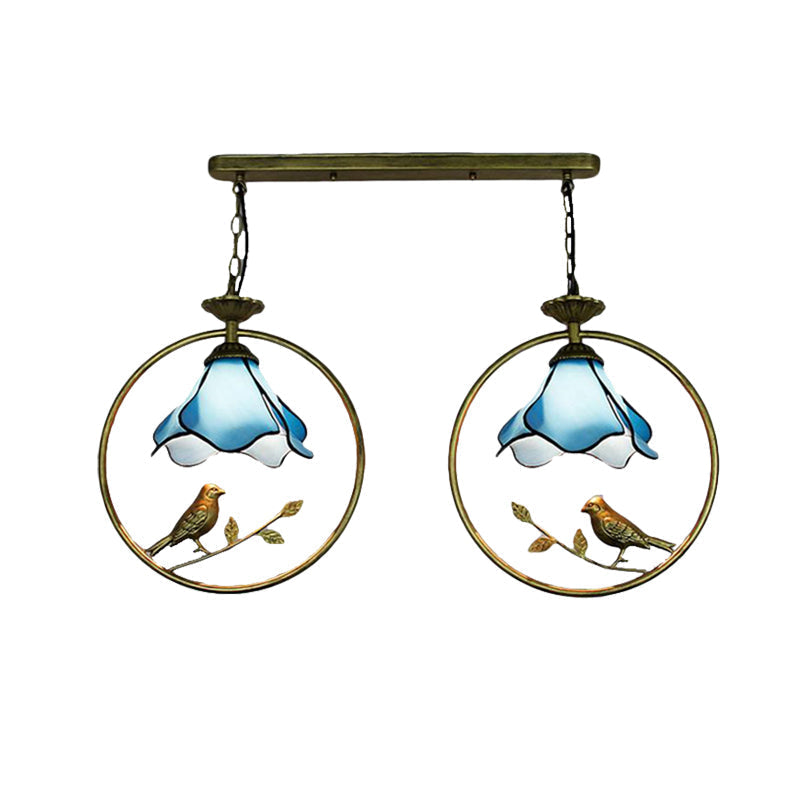 Lampe à suspension Tiffany Blossom avec petit oiseau en verre bleu - Parfait pour la décoration de la cuisine