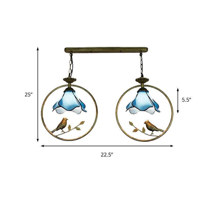 Lampe à suspension Tiffany Blossom avec petit oiseau en verre bleu - Parfait pour la décoration de la cuisine