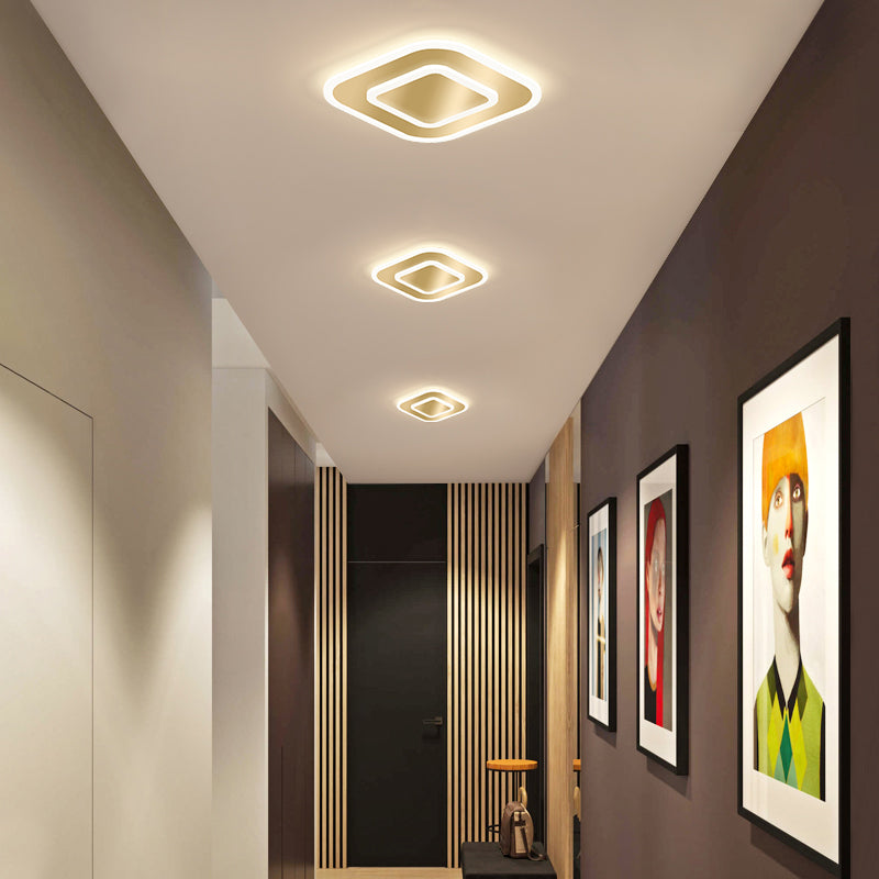 Modern Golden Geometric Flushmount Ceiling Light with Acrylic LED for Stairs