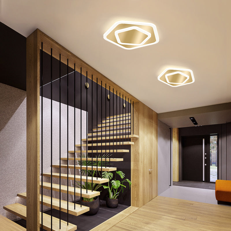 Modern Golden Geometric Flushmount Ceiling Light with Acrylic LED for Stairs