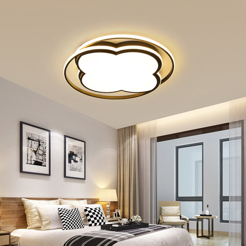 Modern Black Floral LED Ceiling Lamp for Minimalistic Bedroom Lighting