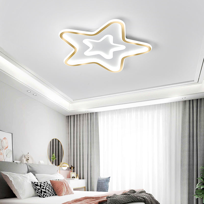 Simplistic Acrylic Star LED Flush Mount Lamp with Gold Finish - Ideal Ceiling Light for Child's Room