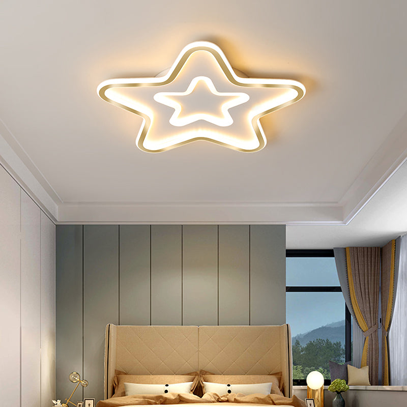Simplistic Acrylic Star LED Flush Mount Lamp with Gold Finish - Ideal Ceiling Light for Child's Room
