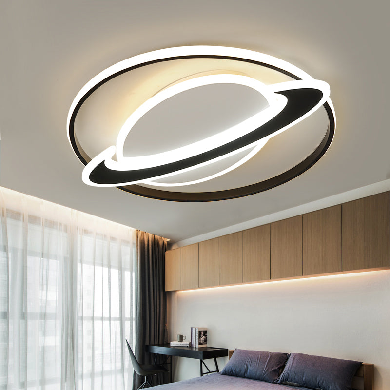 Planet Kids Bedroom Flushmount Lighting Black Led Ceiling Light / 16.5 White
