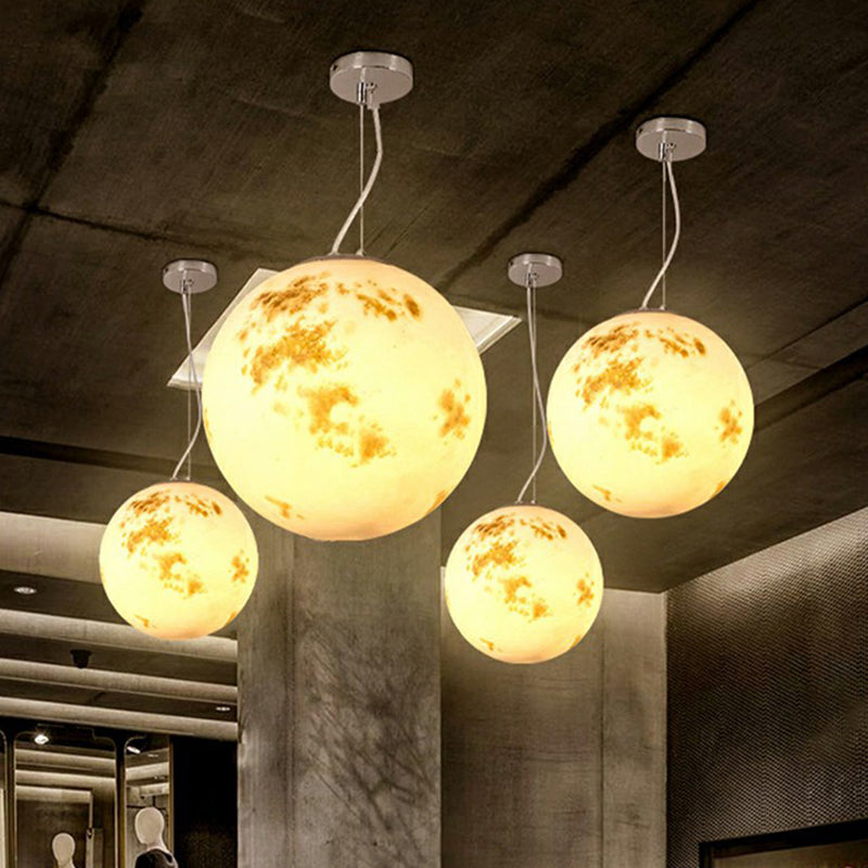 Nordic Resin Pendant Light for Restaurant with White Moon Suspension