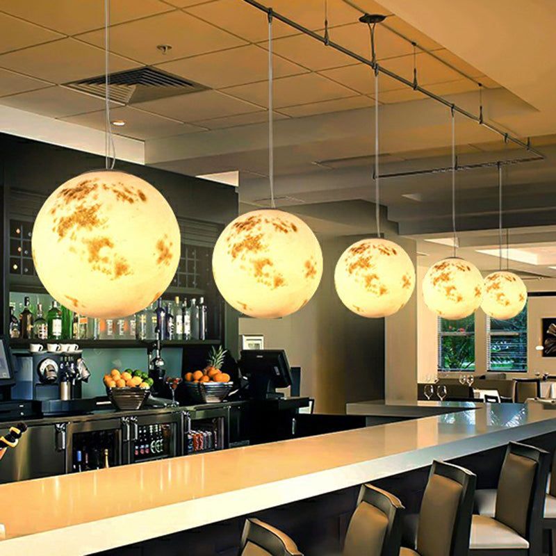 Nordic Resin Pendant Light: White Moon Suspension Lighting For Restaurants
