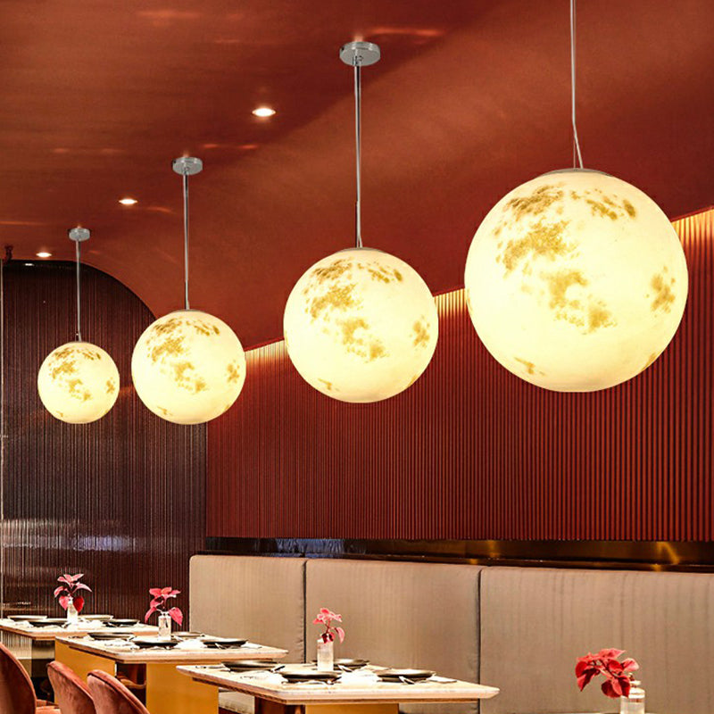 Nordic Resin Pendant Light for Restaurant with White Moon Suspension