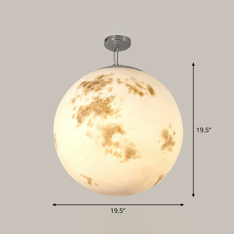 Nordic Resin Pendant Light: White Moon Suspension Lighting For Restaurants / 19.5