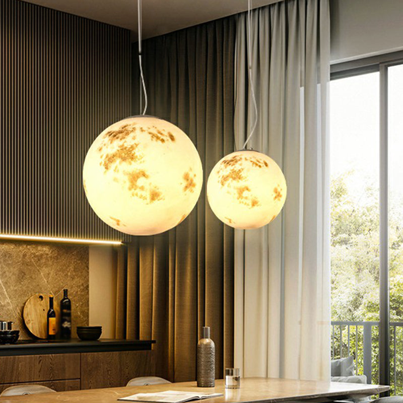 Nordic Resin Pendant Light: White Moon Suspension Lighting For Restaurants