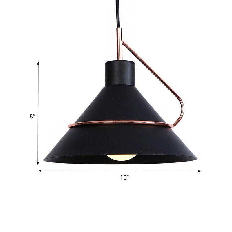 Retro Stylish Metal Cone Pendant Light for Living Room in Black/White