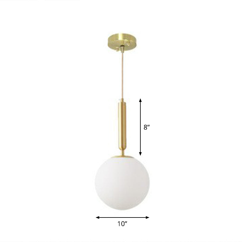 Simple Brass Pendant Light: White Glass, 1-Head, Ball Dining Room Pendulum Lighting
