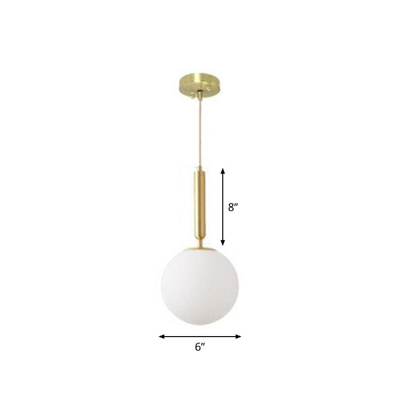 Simple Brass Pendant Light: White Glass, 1-Head, Ball Dining Room Pendulum Lighting