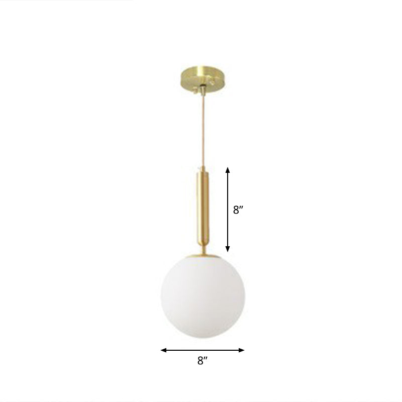 Simple Brass Pendant Light: White Glass, 1-Head, Ball Dining Room Pendulum Lighting