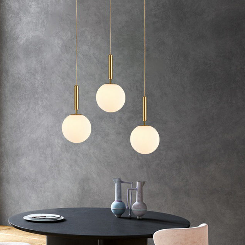 Simple Brass Pendant Light: White Glass, 1-Head, Ball Dining Room Pendulum Lighting