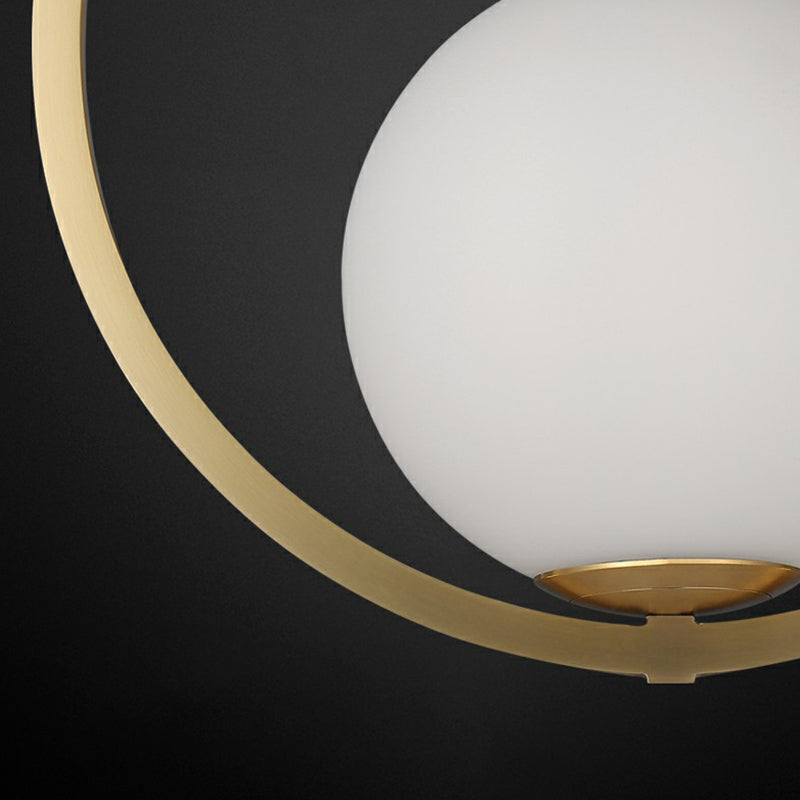 Opaque Glass Ball Ceiling Suspension Brass Drop Pendant with Metal Ring
