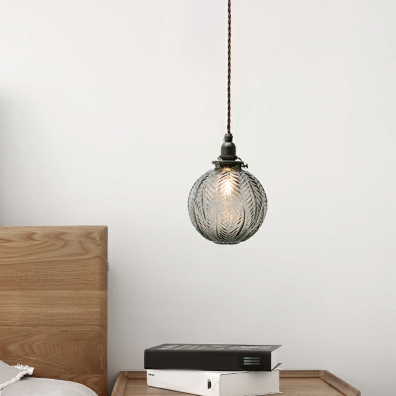 Textured Glass Orb Mini Pendant Light in Nordic Style with Black Hanging Cord for Bedroom