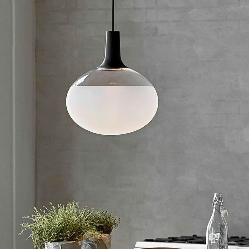 Modern Black Glass Elliptical Suspended Lighting Fixture for Restaurants